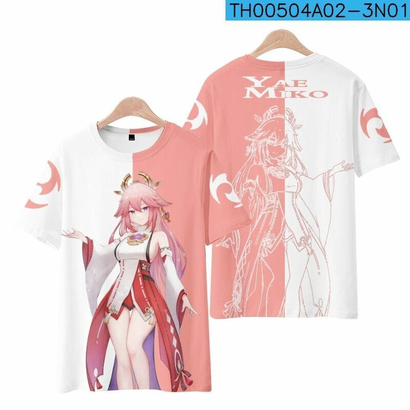 Gra Yae Miko koszula Cosplay lato Genshin wpływ 3D moda T-shirt z nadrukiem bluzki na imprezę koszula Streetwear