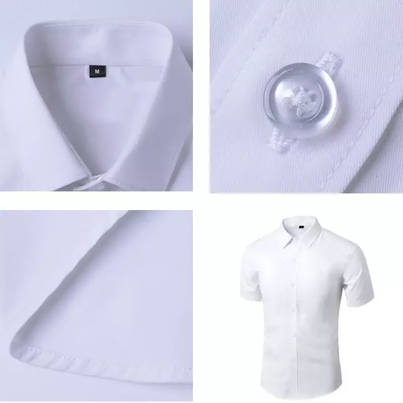Рубашка мужская с коротким рукавом, Повседневная белая блузка на пуговицах, приталенный силуэт, в повседневном стиле, размеры 4XL 5XL, на лето