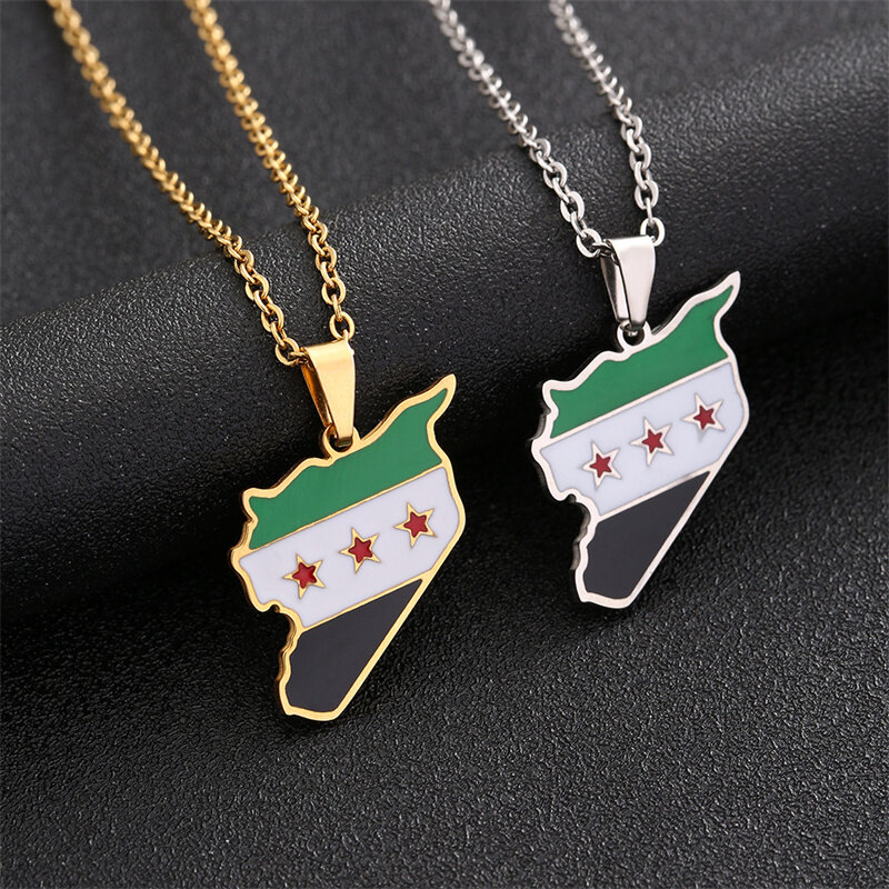 Collane con ciondolo bandiera della mappa della siria in acciaio inossidabile per donna uomo colore oro/colore argento Charm moda gioielli con catena mappa dei siria