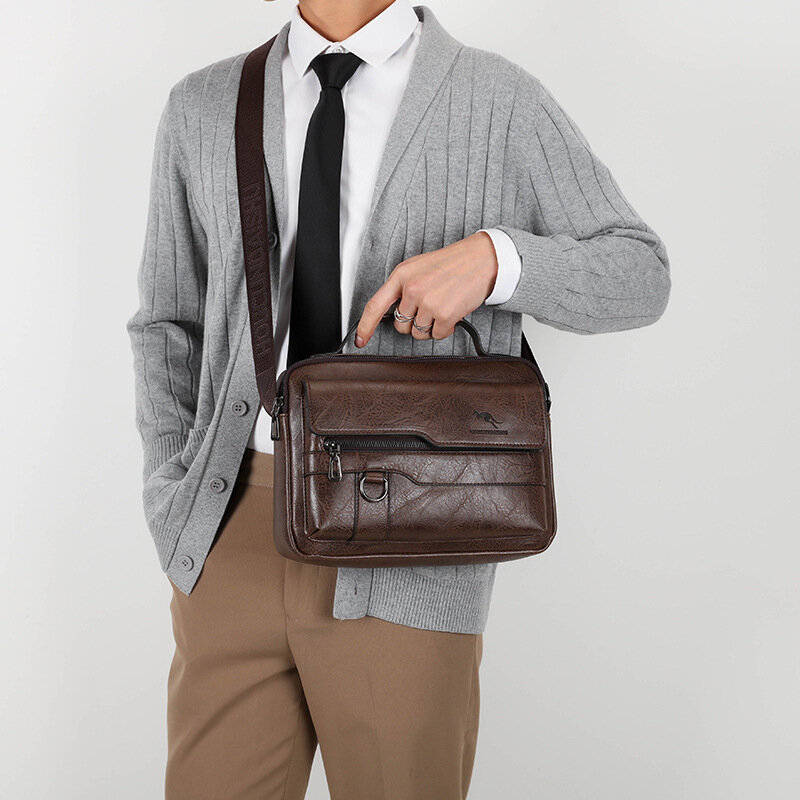 PU Leather Briefcase Hand Bag Men Cross Messenger Casual Business Tote Square Card Wallets Crossbody Shoulder Side Satchel Bag