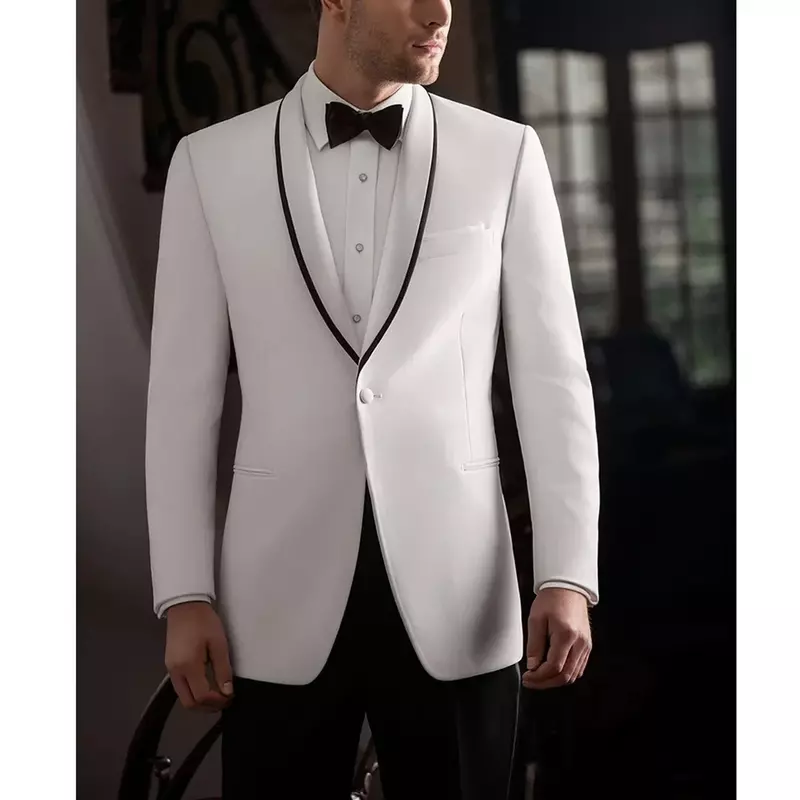 Heren Pakken Trouwpakken Wit Jasje Broek Tweedelige Trajes Elegante Para Hombres Slim Fit Kostuum Masculino