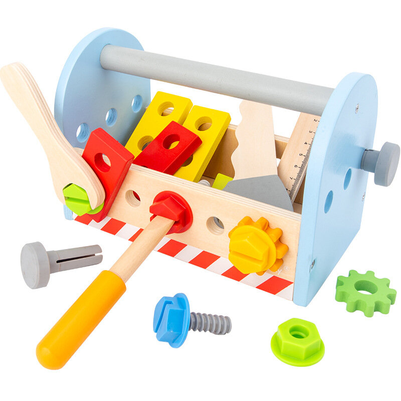 Kids Wooden Pretend Game Toolbox Toy Puzzle Montessori Disassembly Set Simulation Multifunctional Repair Carpenter Tool Boy Gift