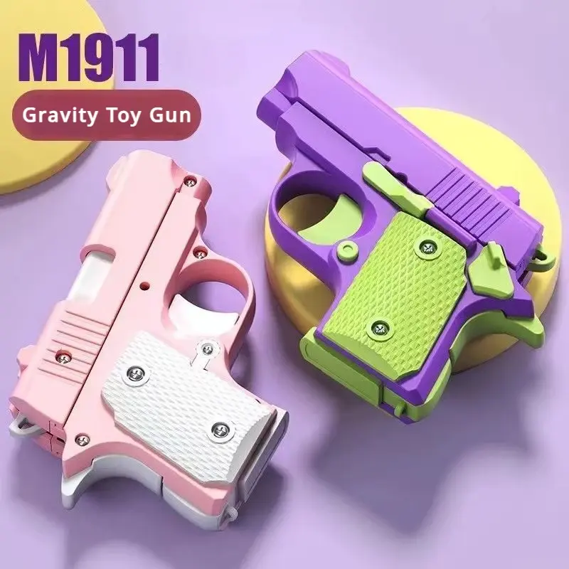 Mini pistola de juguete M1911 impresa en 3D, modelo de descompresión, pistola de zanahoria por gravedad, juguetes Fidget para adultos, juguete para aliviar el estrés para niños, regalos de navidad