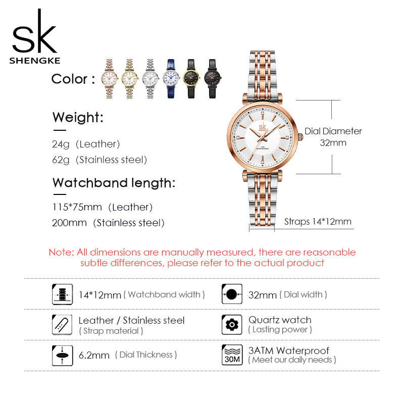 Relogio-Shengke sk 패션 여성 시계, 로즈 골드 스테인레스 스틸 여성 쿼츠 손목 시계, 여성용 화려한 시계