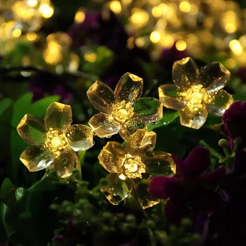 Lampu LED bunga tenaga surya, lampu tali LED dekorasi luar ruangan pesta Natal, lampu taman, pencahayaan IP55, tahan air dongeng