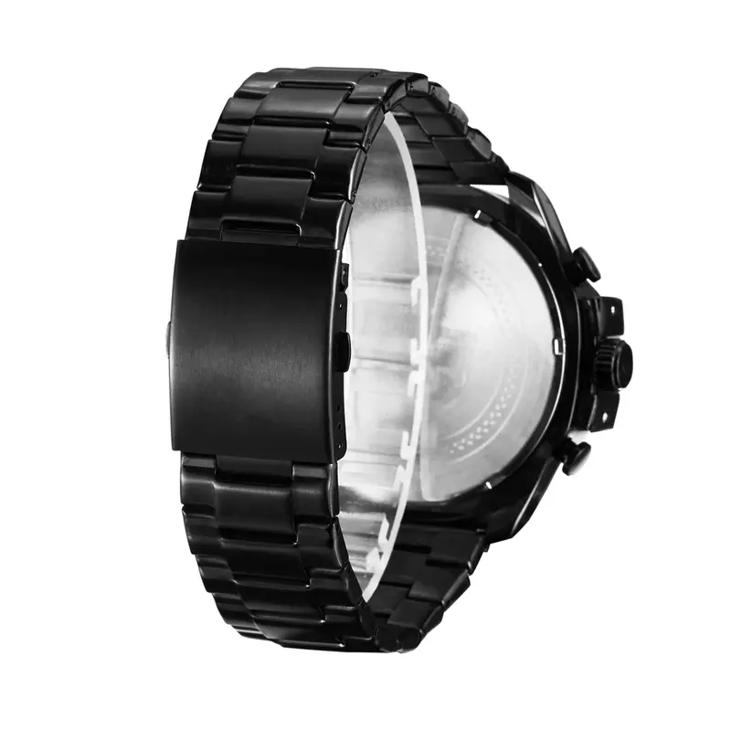 Cagarny-Reloj analógico de acero inoxidable para Hombre, accesorio de pulsera de cuarzo resistente al agua con calendario, complemento masculino de marca de lujo con esfera grande y diseño militar, color negro