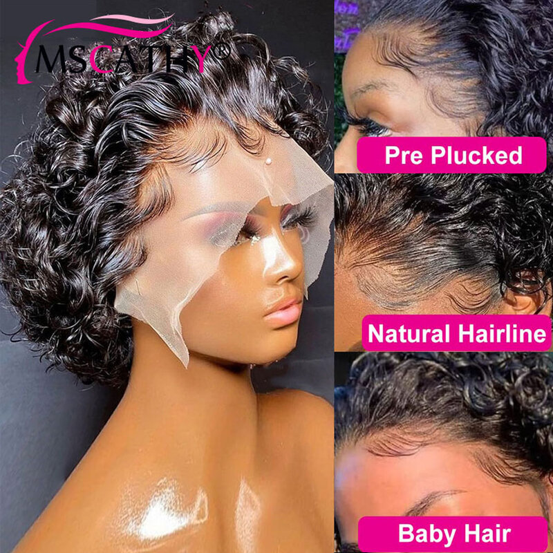 شعر مستعار بوب قصير مقطوع بيكسي للنساء السمراوات ، شعر بشري برازيلي طبيعي ، دانتيل شفاف ، 13x1