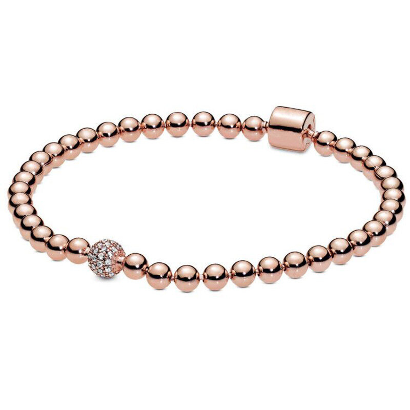 Perles brillantes en or rose et cristal pavé coulissant, bracelet en argent regardé 925, convient au bracelet jonc original, perle de charme, bijoux de bricolage, mode