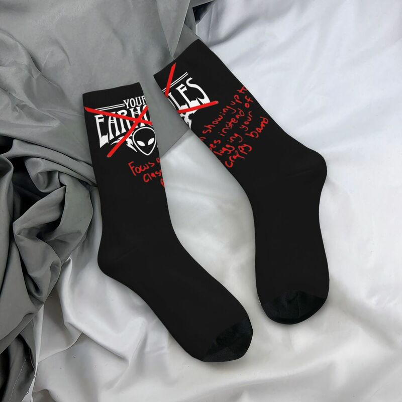 Мужские Винтажные носки с отверстиями для ушей, рок-музыкальная группа, теплые модные носки для рукописного ввода, носки в стиле Харадзюку, носки средней длины, потрясающий подарок