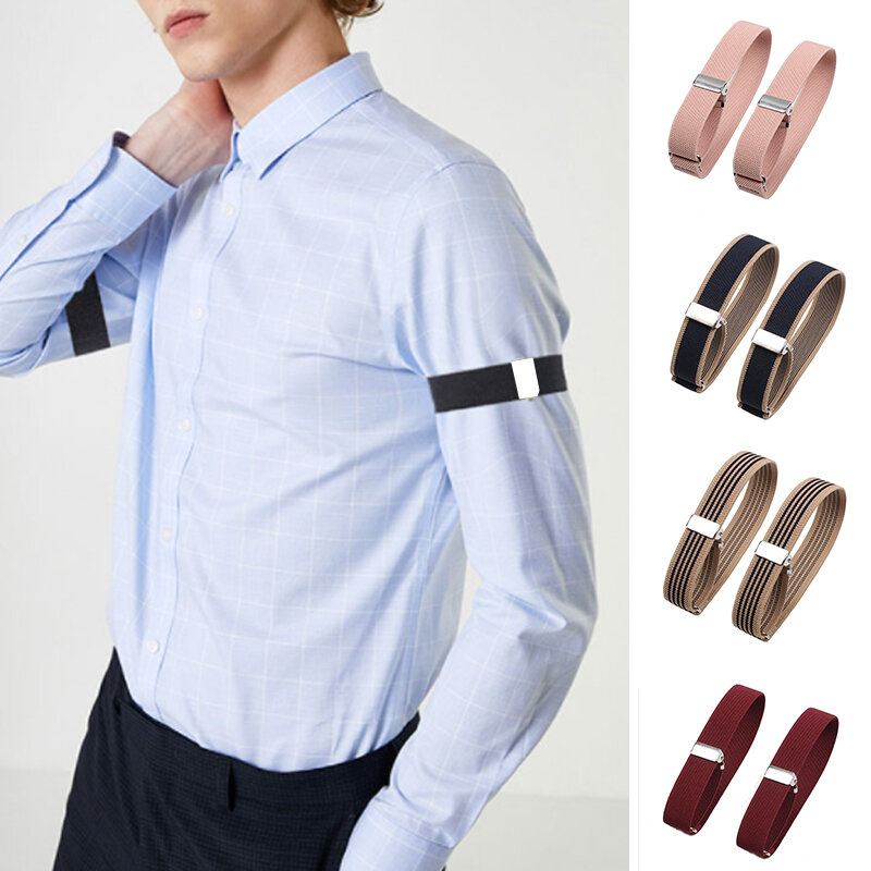1 пара нескользящих эластичных браслетов, стрейчевая рубашка, мужские и женские манжеты, регулируемые металлические браслеты с подвязками