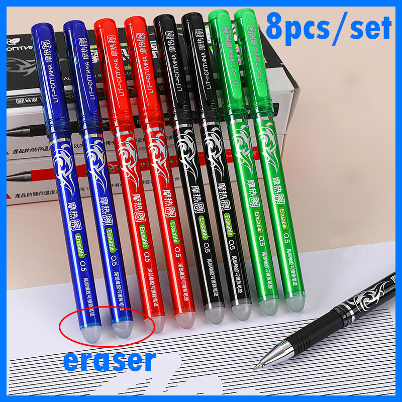 8ชิ้น/เซ็ต Erasable ปากกาหมึกเจล0.5Mm Bullet Tip สีฟ้าสีดำสีแดงหมึกเติมแท่ง8สีการเขียนภาพวาดล้างทำความสะอาดได้จับ
