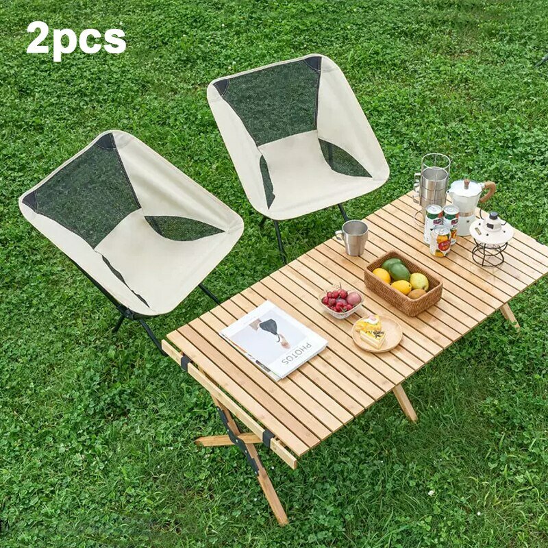 Portable Moon Chair Foldable Removable Outdoor Camping Chair Beach Fishing Chair Lightweight Travel Picnic Chair 2Pcs 1+1