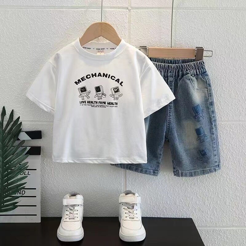 Boys Summer Short sleeved Set 2024 New Fashionable Children's Clothing Letter Printed Clothes Trendy Baby Thin Two Piece Set ﻿