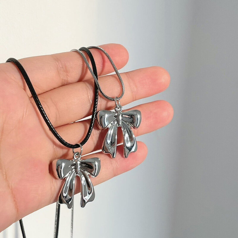 Koreanische Harajuku Bowknot Anhänger Halskette Gothic Silber Farbe Bogen Halsreif für Mädchen y2k ästhetische Halsketten Schmuck