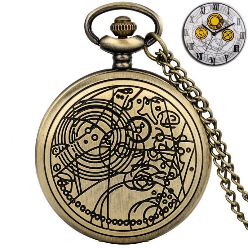 Reloj de bolsillo de cuarzo con diseño de exploración espacial para hombre, cadena de reloj colgante de Héroe de Película Popular, bronce Retro