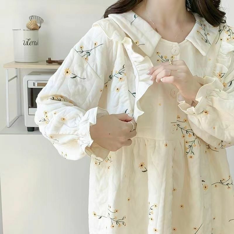 Jesienna zima zagęszczona bawełniana regulowana japońska piżama ciążowa luźny duży rozmiar zagęszczony kombinezon ubrania domowe odświeżenie