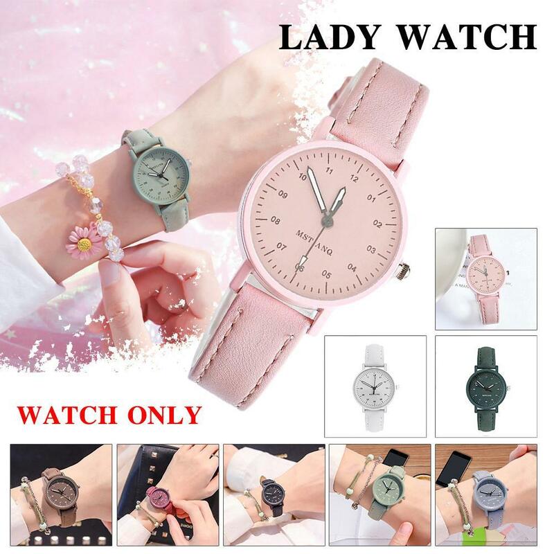 Koreańska Ins analogowy zegarek na rękę ze skórzanym paskiem moda małe świeże antyczne kobiety oglądają cukierkowe kolorowe bajkowy zegarek studenckie