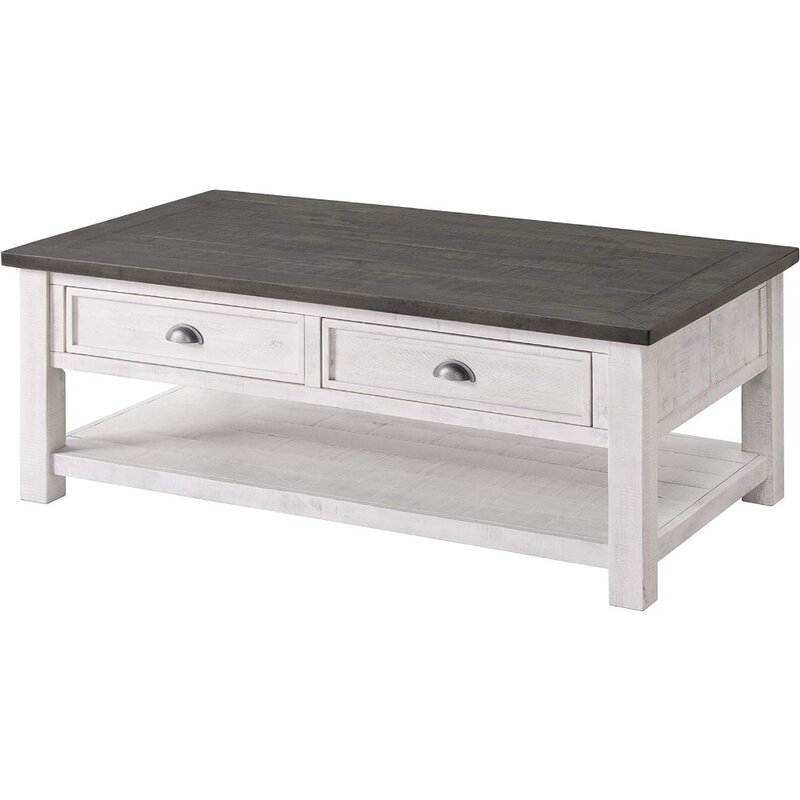 Tavolino in legno massello con piano bianco e grigio