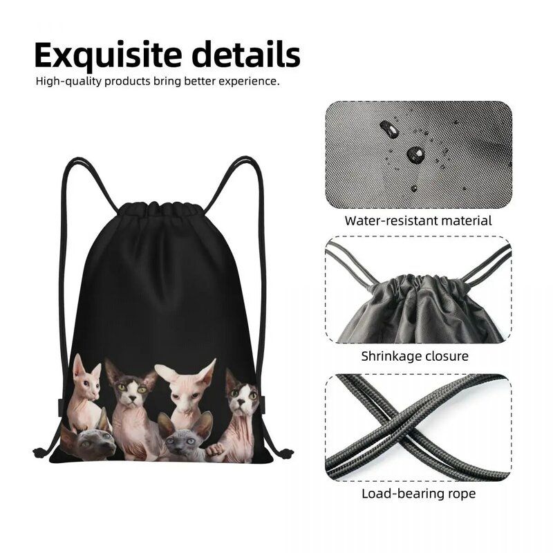 กระเป๋าเป้สะพายหลังแมว Sphynx เชือกรูด tas GYM กีฬาสำหรับผู้ชายผู้หญิงลูกแมวน่ารักถุงช้อปปิ้ง