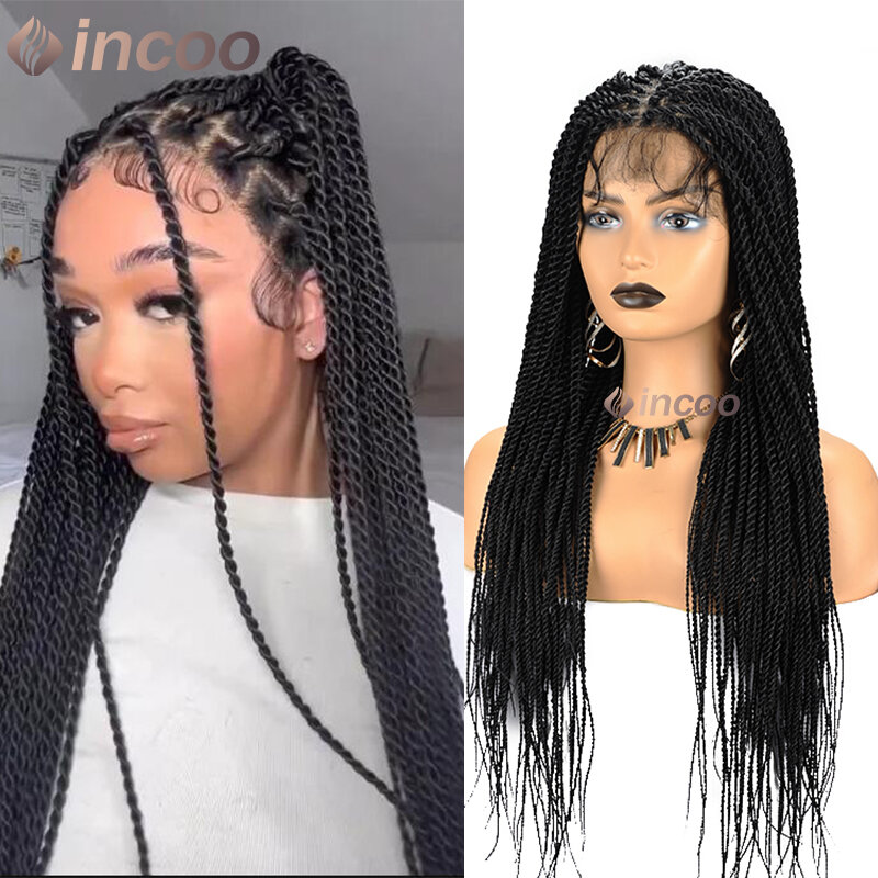36Inch Synthetic Full Lace Frontal Wigs Senegalese Twist Braided Lace Wig Black Women Faux Locs Knotless Braided Lace Wigs