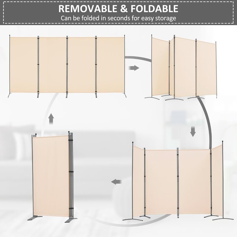 4 Panel Folding Partition Privacy Screens, Freestanding Fabric Room Panel Portable Room Partition Wall Dividers for Home Office