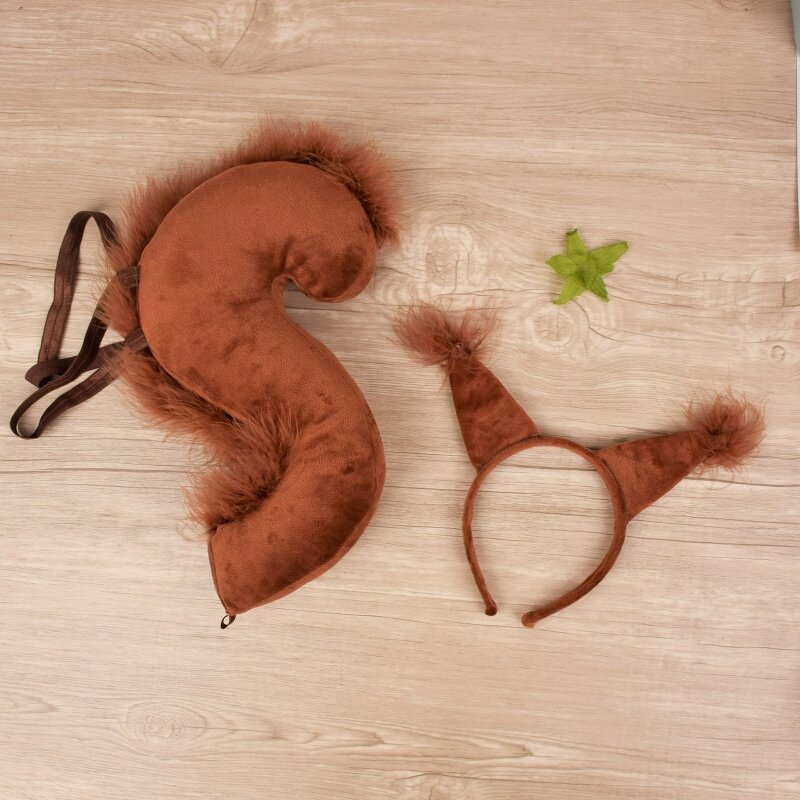 Cosplay Squirrel Ears Shape Hairhoop and Tail Suits Kids Animal Fancy Costume Novelty Supplies for Halloween Party Dropshipping