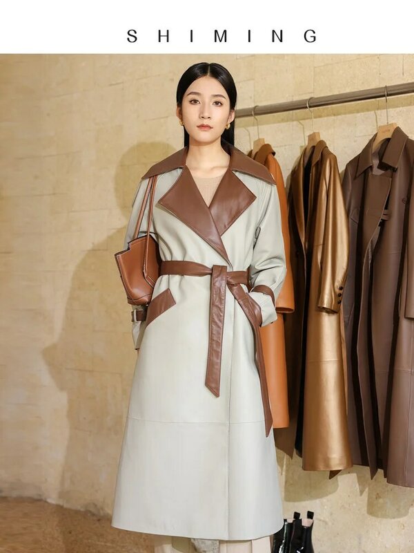 2023 New Simple Personality Türkiye Sheepskin Windbreaker Women's Medium Length Fashion Slim Fit Leather Coat