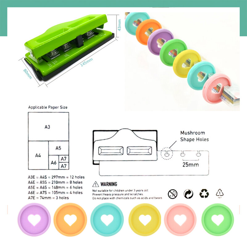 Fromthenon 4 Hole Creative Mushroom Hole Puncher Disc Ring Binding Cutter T-type Paper Puncher Craft Diy Tool Offices Stationery