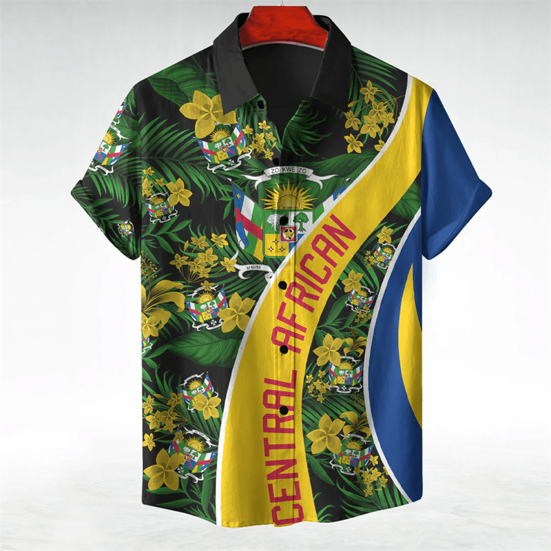 Camisas de manga corta con estampado de mapa de la bandera de la República de África, ropa con emblema nacional para niños, blusas para niños, camisetas con botones