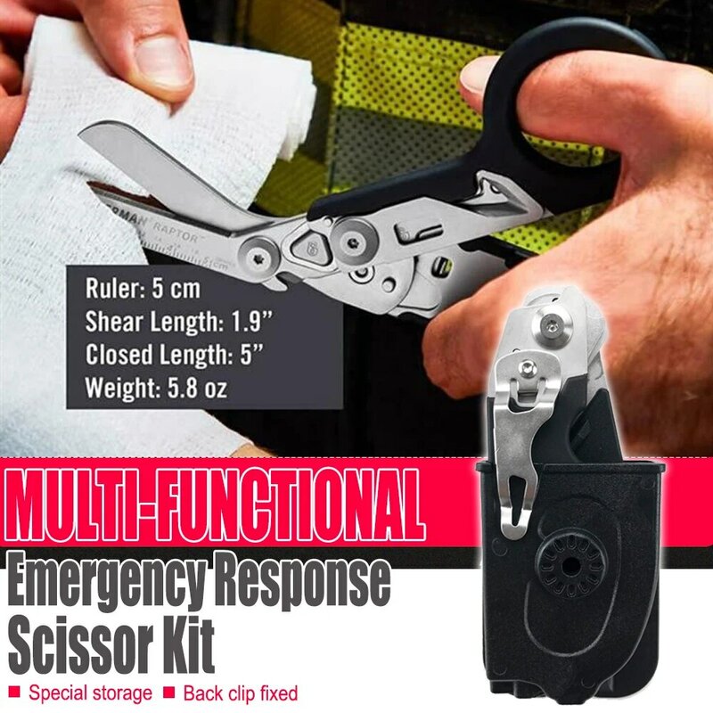 Raptor Emergency Response Shears Multifunctional Scissors with Strap Cutter and Glass Breaker with Compatible Holster