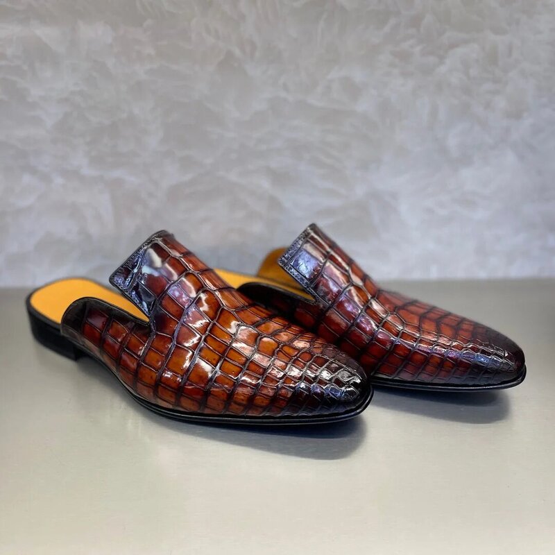 SEETOO-Chaussures en cuir de crocodile véritable pour hommes, pantoufles personnalisées, chaussures décontractées, document