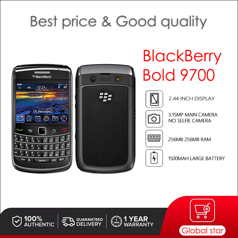 Blackberry Bold 9700 Refurbished Originele Ontgrendeld Mobiele Telefoon 512Mb Ram 5MP Camera Gratis Verzending