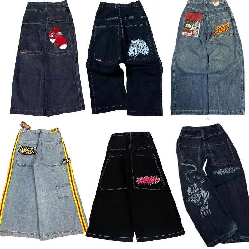 Jeans larghi Hip Hop Harajuku Y2K jeans a vita alta ricamati di alta qualità i più grandi jeans a gamba larga estetici trashy ropa