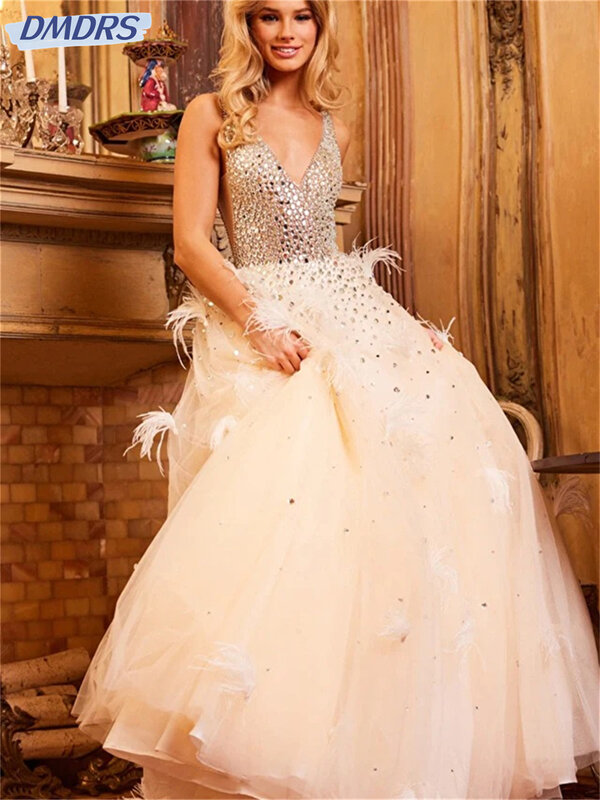 Charmantes tiefes V-Ausschnitt A-Linie Ballkleid 2024 stilvolles Tüll Abendkleid einfaches boden langes Kleid vestidos de novia