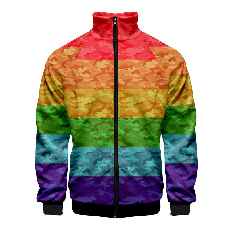 LGBT 레인보우 플래그 코트, 레즈비언 게이 패션, 스탠드 칼라 재킷, 하라주쿠 맨투맨