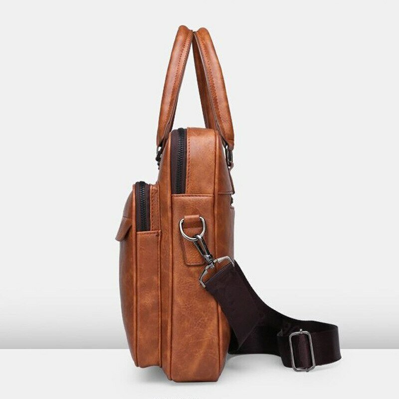 PU Leather Shoulder Bag Grande Capacidade portátil Casual e impermeável Crossbody Document Bag para homens