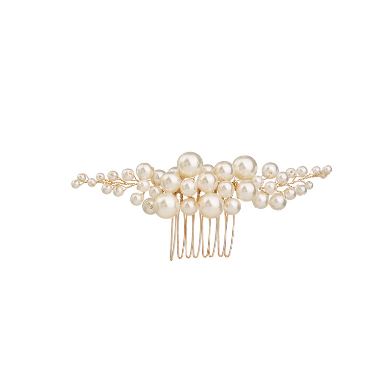 Elegant pearl wedding hair comb bridal side comb piece wedding hair ornament for women and girls(Gold)
