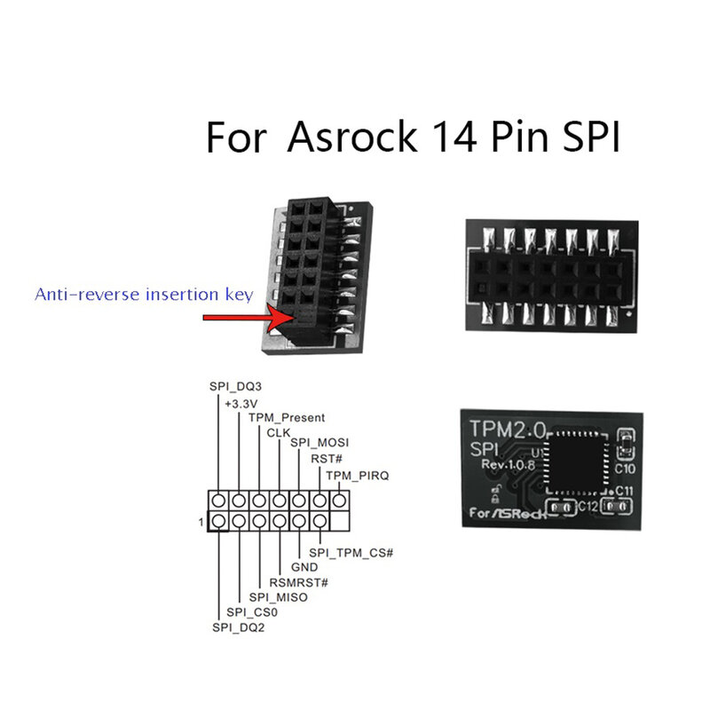 Модуль безопасности шифрования TPM 2,0, удаленная карта, 14-контактный модуль безопасности SPI TPM2.0 для материнской платы ASROCK
