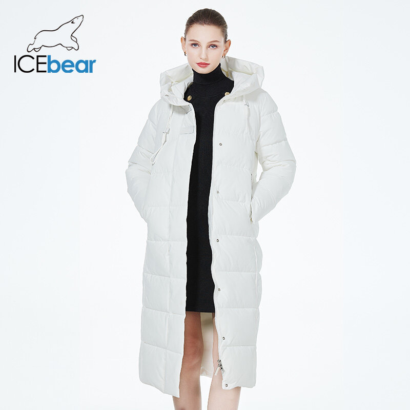Eisbär Maxi lange geste ppte Mantel elegante verdickte Baumwolle Jacekt Winter Frau Kleidung mit Kapuze gwd3915i