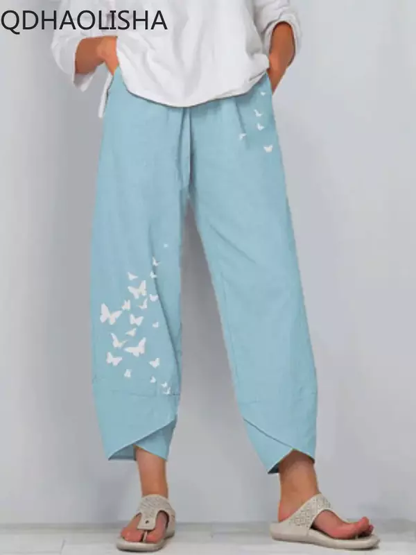 Pantaloni larghi donna moda coreana elastico in vita cotone pantaloni larghi Casual alla caviglia Streetwear pantaloni da donna estivi a vita alta