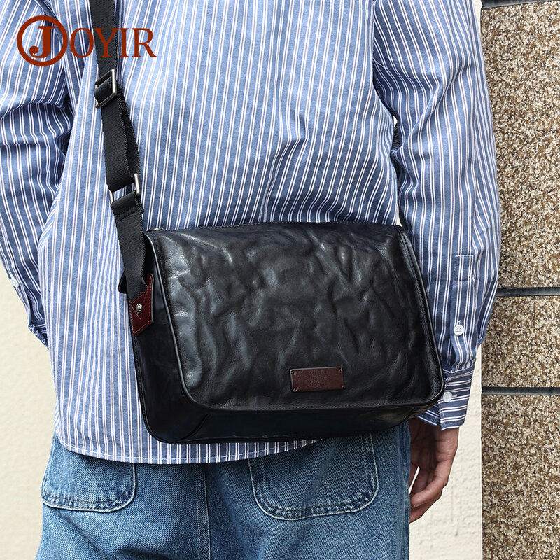 JOYIR Genuine Leather Messenger Bag Vintange Work Busniess Satchel Bag Office Travel Shoulder Crossbody Bags for Men New