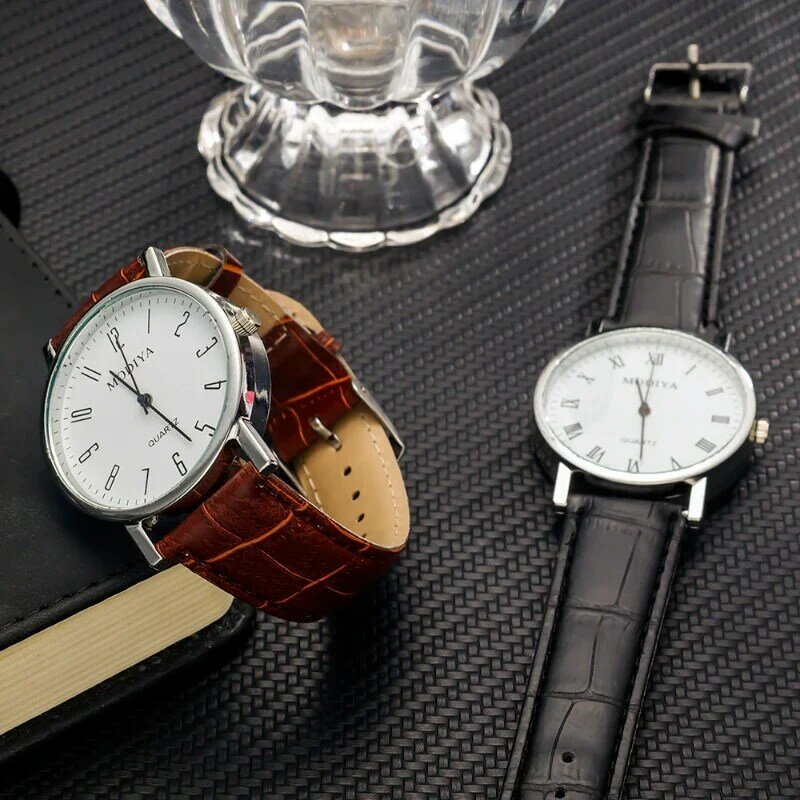 Reloj de pulsera de cuarzo para hombre y mujer, cronógrafo analógico con correa de cuero de lujo, informal, sencillo