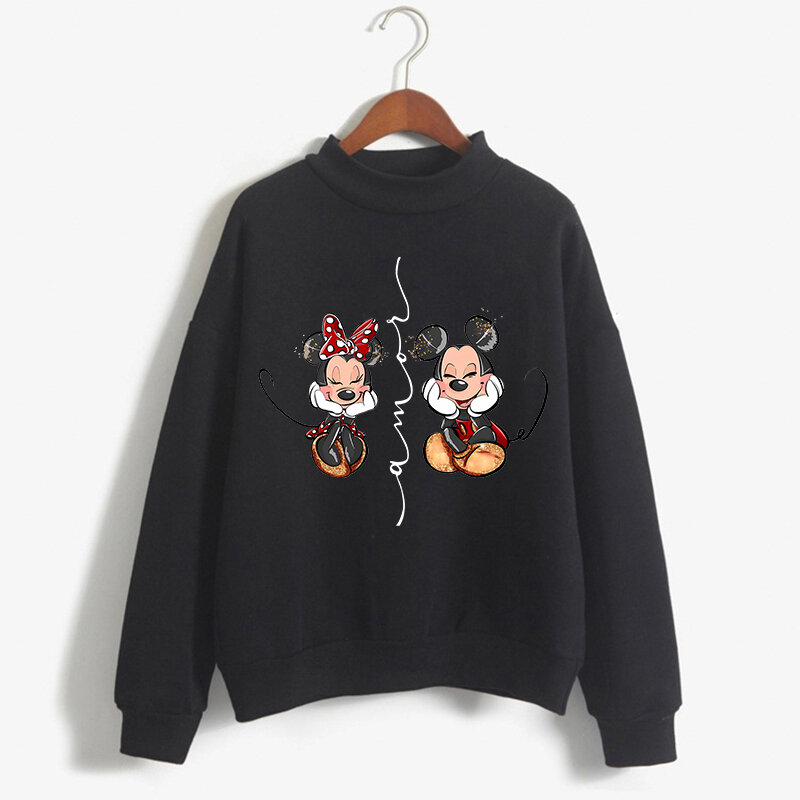 Sudadera con capucha de cuello alto para niño y niña, suéter de dibujos animados de Disney, Mickey Mouse, Minnie, Kawaii