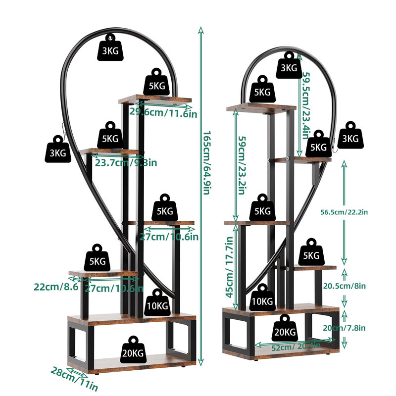6 Tier Metal Plant Stand, Creative Half Heart Shape Ladder Plant Stands for Indoor Plants Multiple, Black Plant Shelf Rack