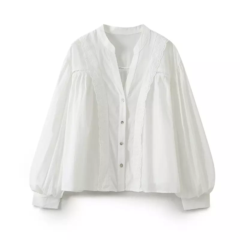 Camisa informal de encaje vertical para mujer, top elegante de manga larga con botones, decoración en capas, retro, nueva moda