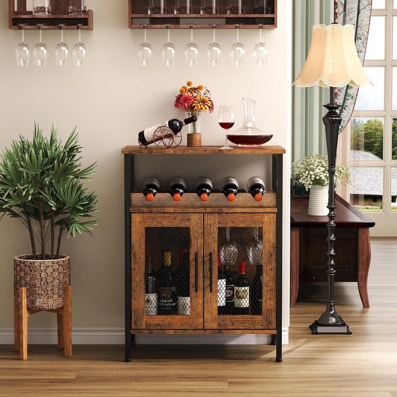 Винный шкаф для бара со съемной винной стойкой, кофейный шкаф для бара со стеклянным держателем, небольшой буфет и буфет, шкаф