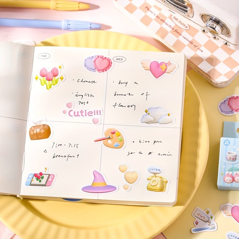 HoHAMM 스크랩북용 만화 귀여운 다채로운 동물 스티커, DIY 장식 재료 콜라주 일기장, 50 매