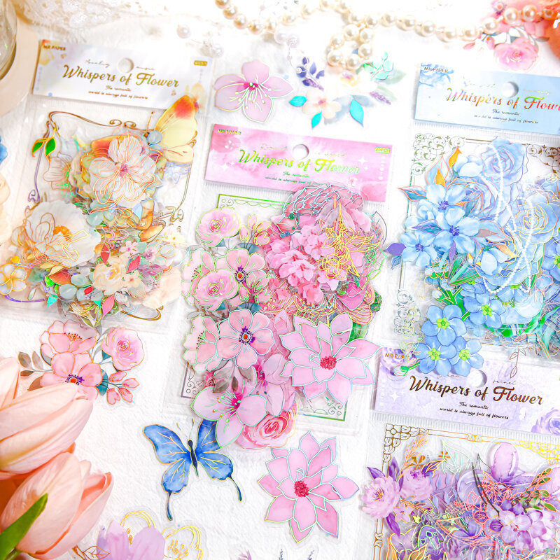 Pegatinas de PVC de la serie The Language of Flowers, decoración creativa retro, bricolaje, 8 paquetes por lote