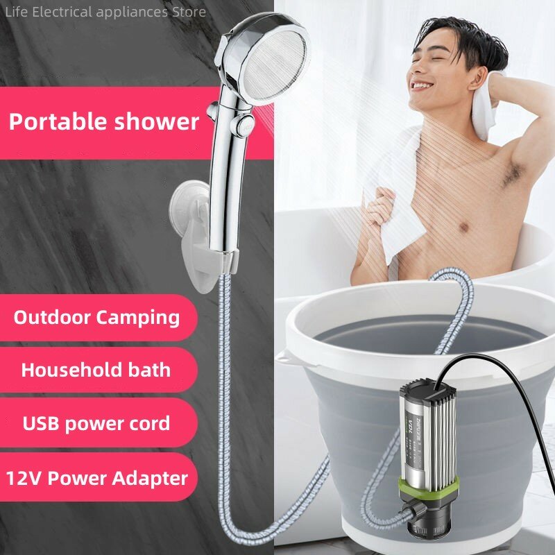 Alat mandi Pancuran listrik Mesin bak mandi Mobile Portable Pompa self-priming 85W Batang air panas pemanas kecil Kabel daya USB 1.2m Antarmuka dapat dihubungkan ke daya baterai seluler Shower gigi 3