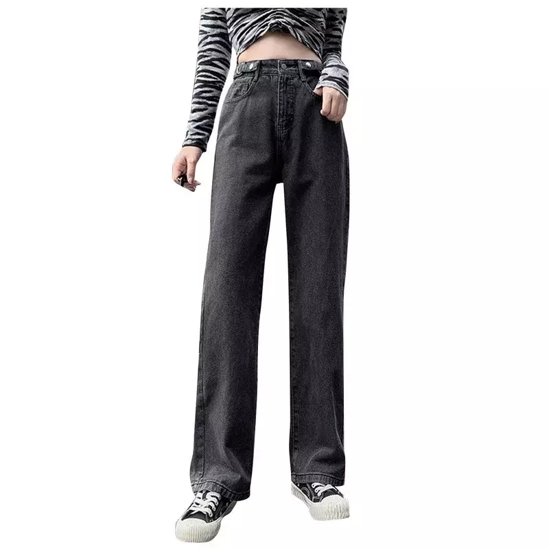 Women's High Waist Straight Casual Denim Pants 2024 Distressed Fashion Classic Jeans Female Vintage Trousers Streetwear Popular